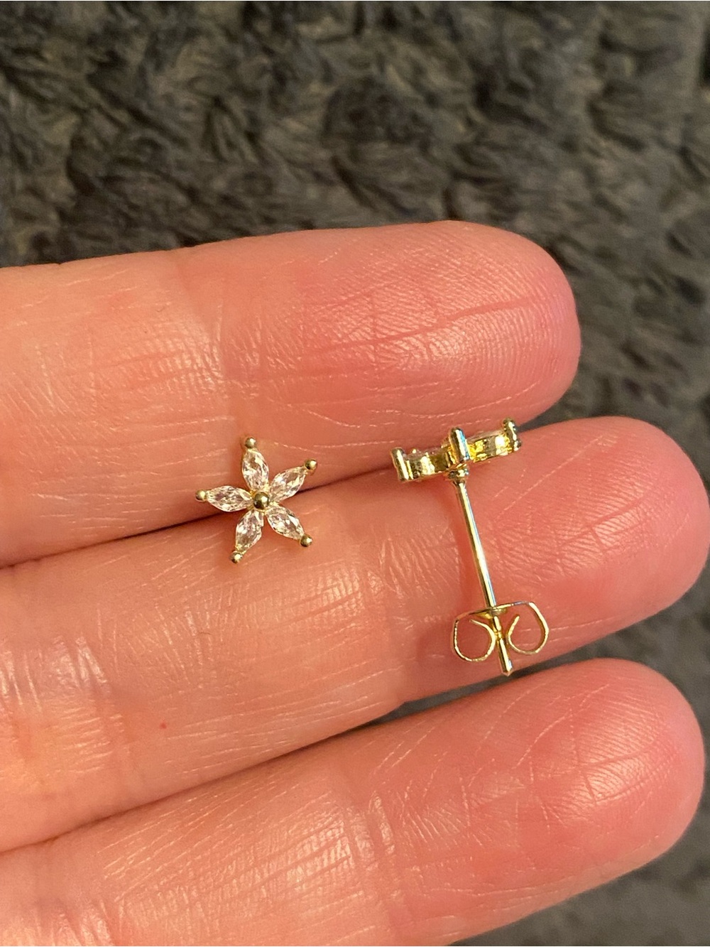 Delicate Gold Plated Flower Stud Earrings with Clear Stones - Women Jewelry